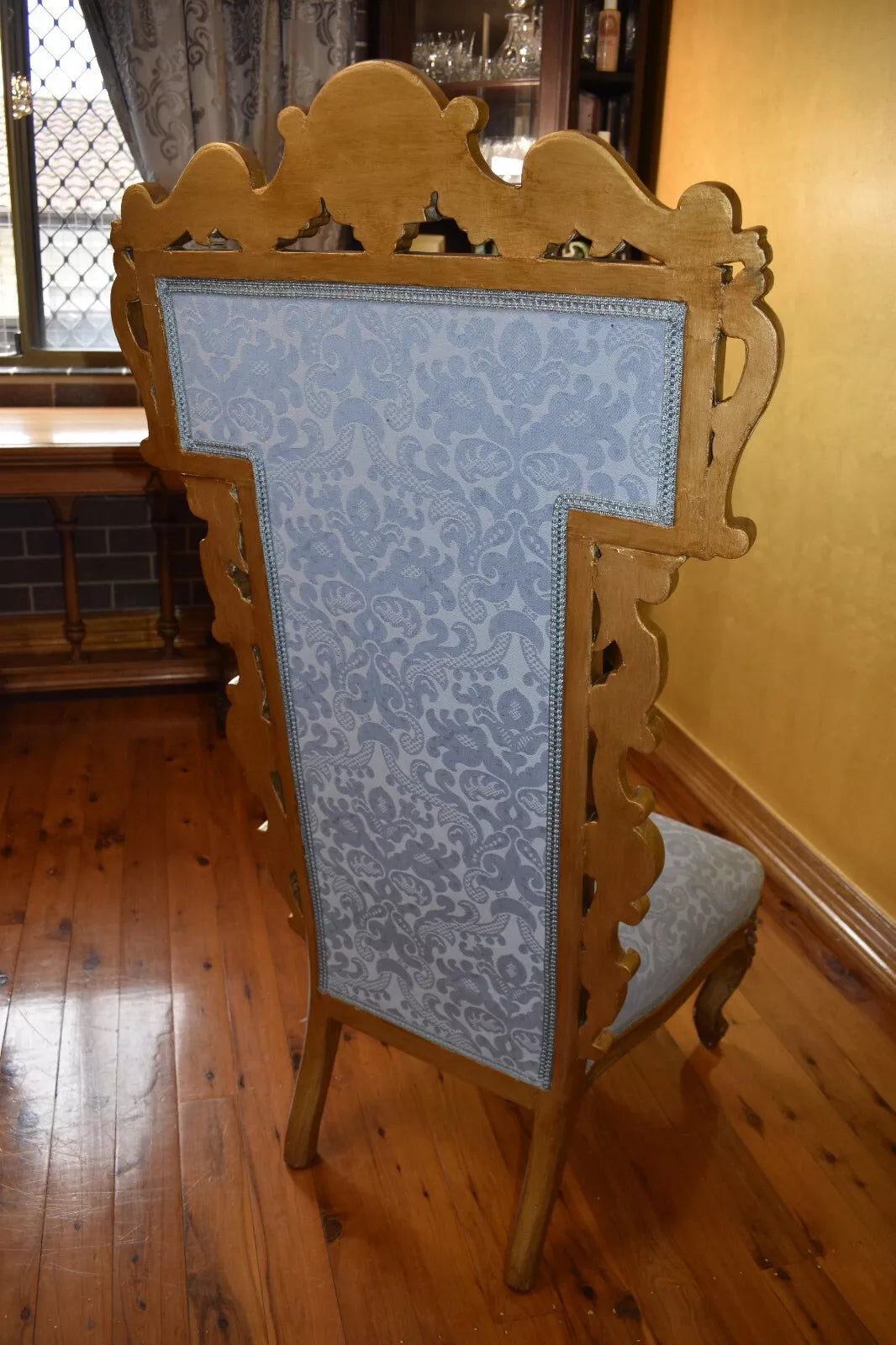 Antqiue Blue Damask Chair