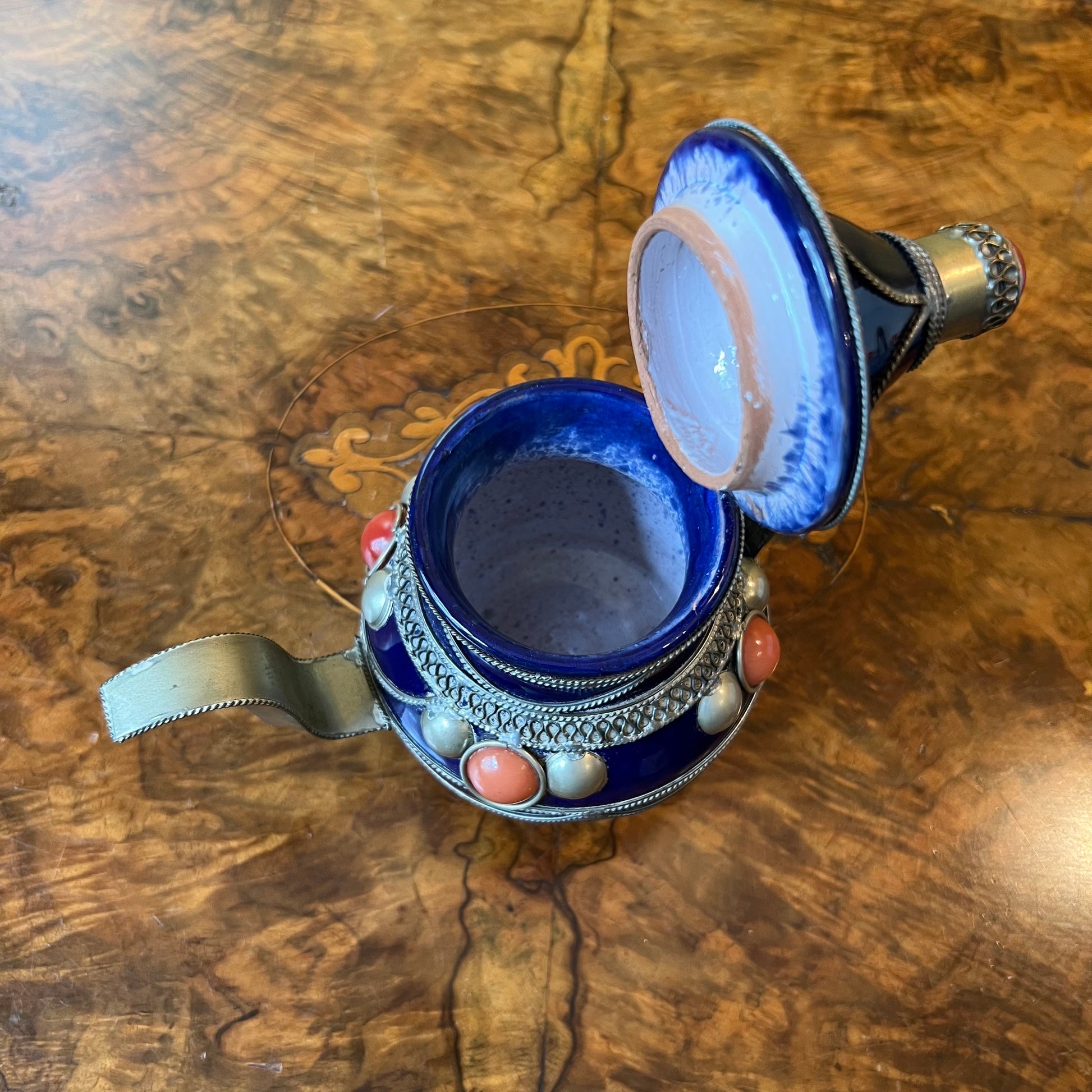Arabic Blue Enamelled Tea Pot