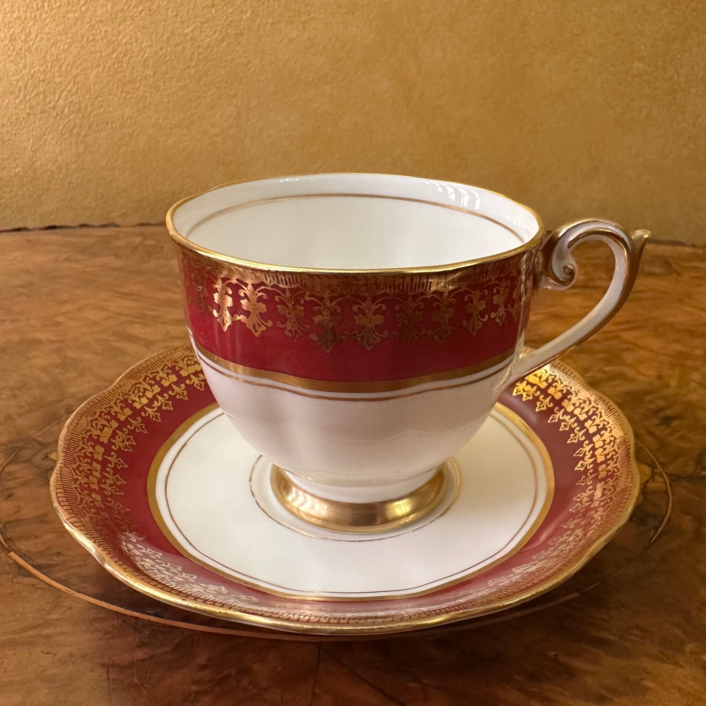 Bell China Red & Gold Print Tea Cup & Saucer
