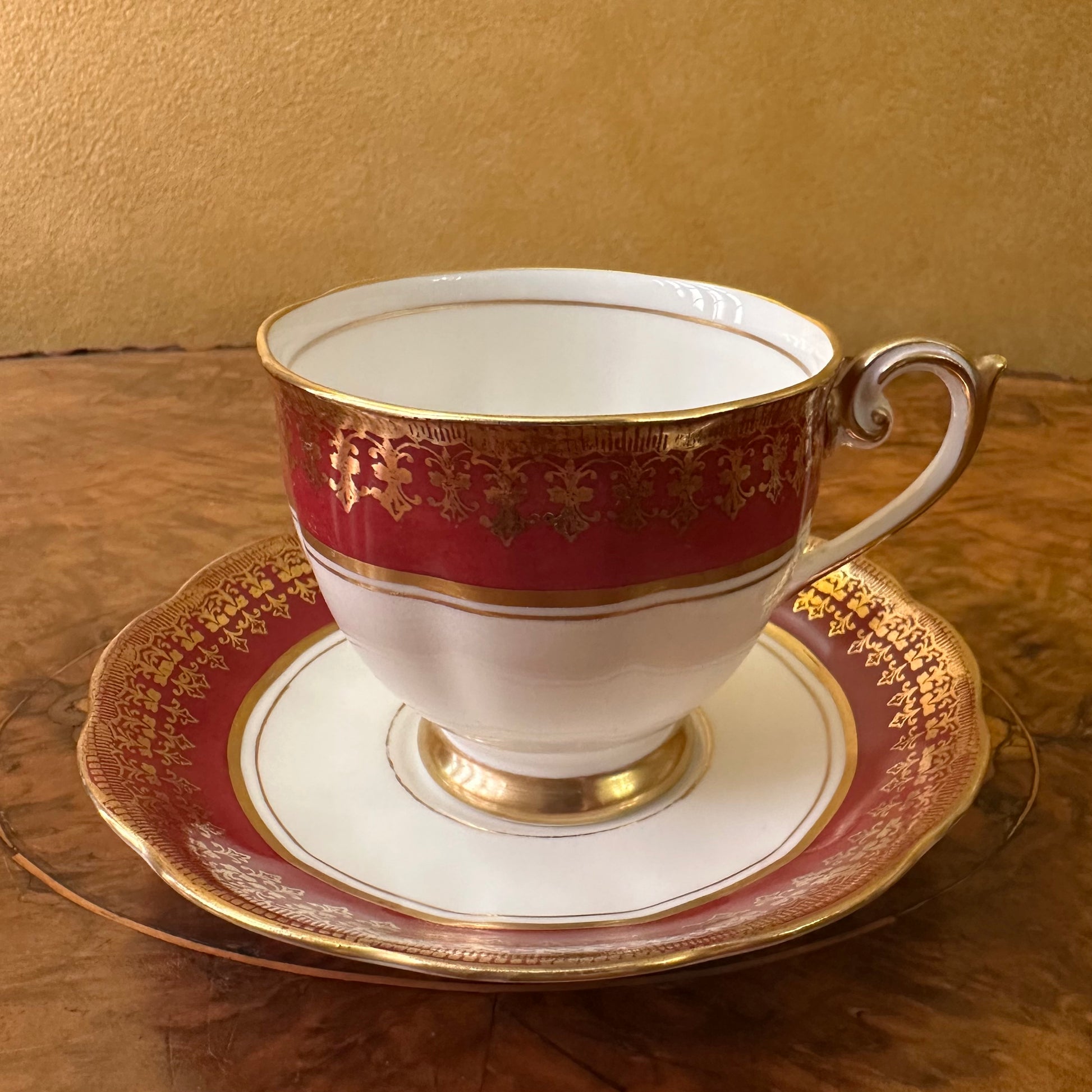 Bell China Red & Gold Print Tea Cup & Saucer