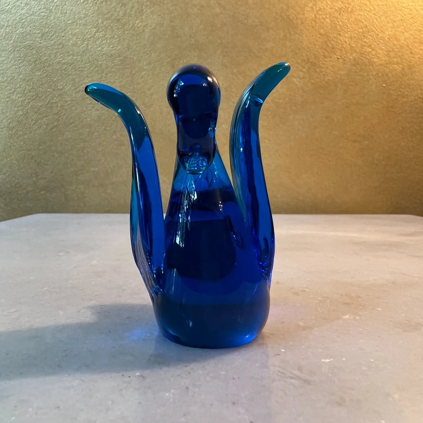 Blue Hand Blown Glass Swan