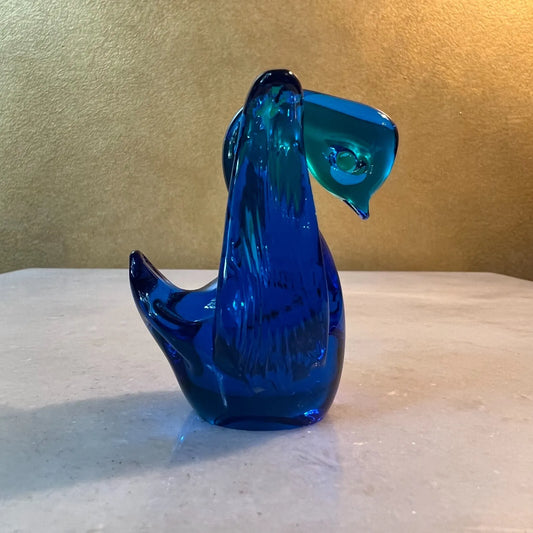 Blue Hand Blown Glass Swan Figurine