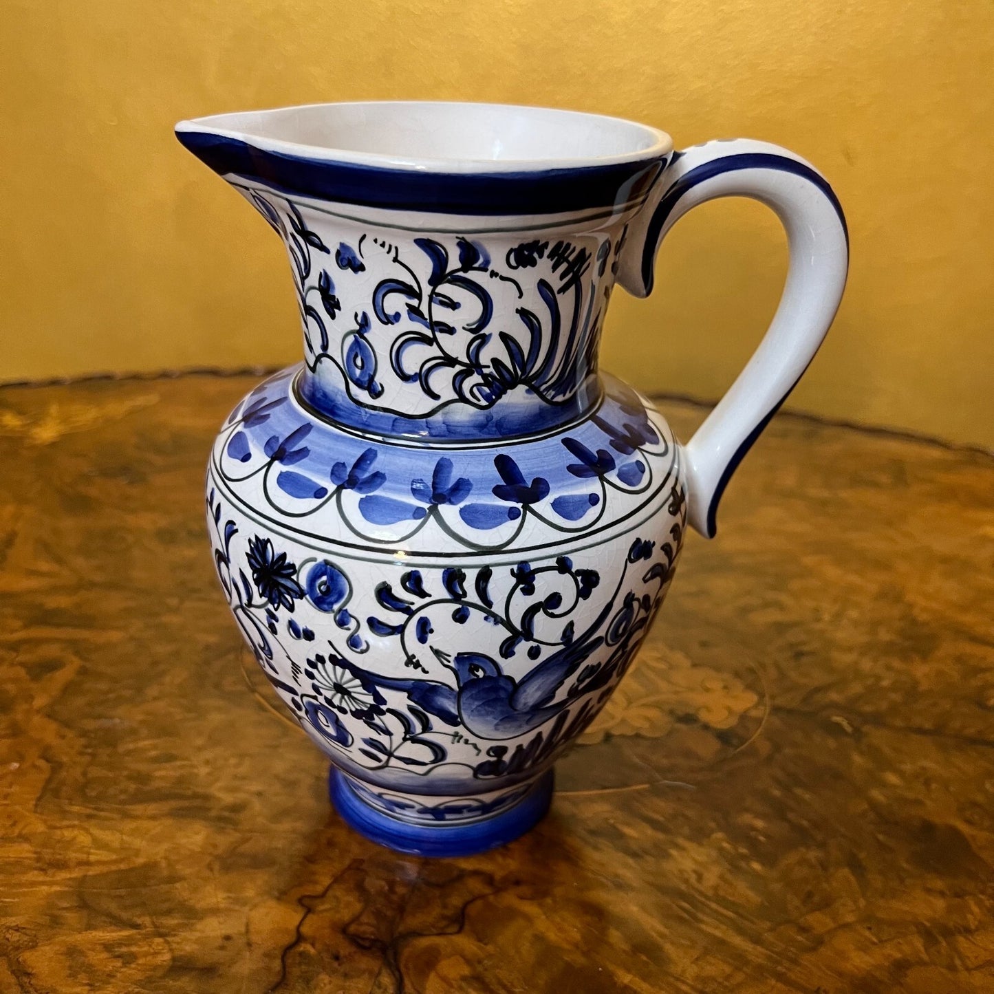 Blue & White Bird Floral Jug