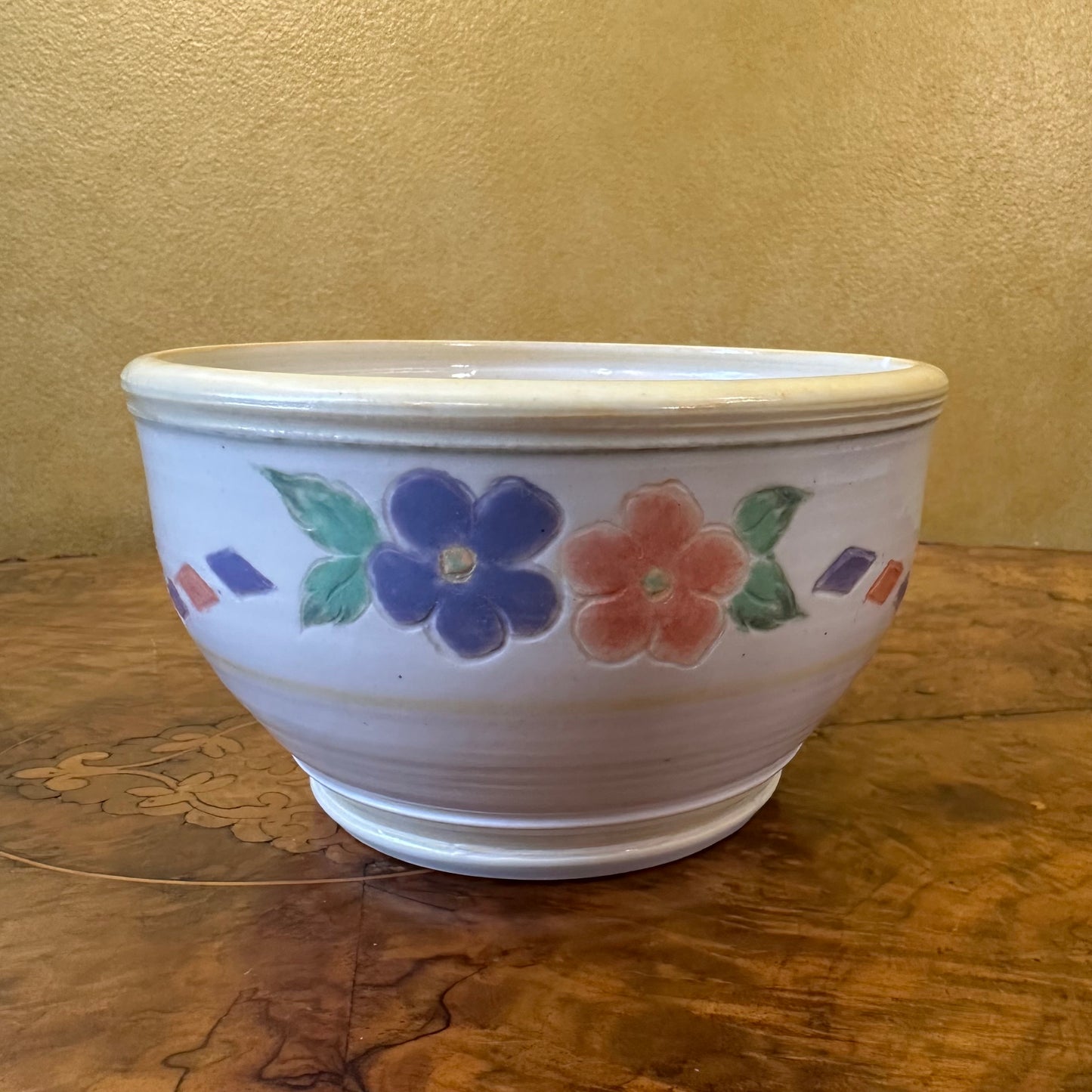 Cream & Yellow Floral Design Pottery Bowl