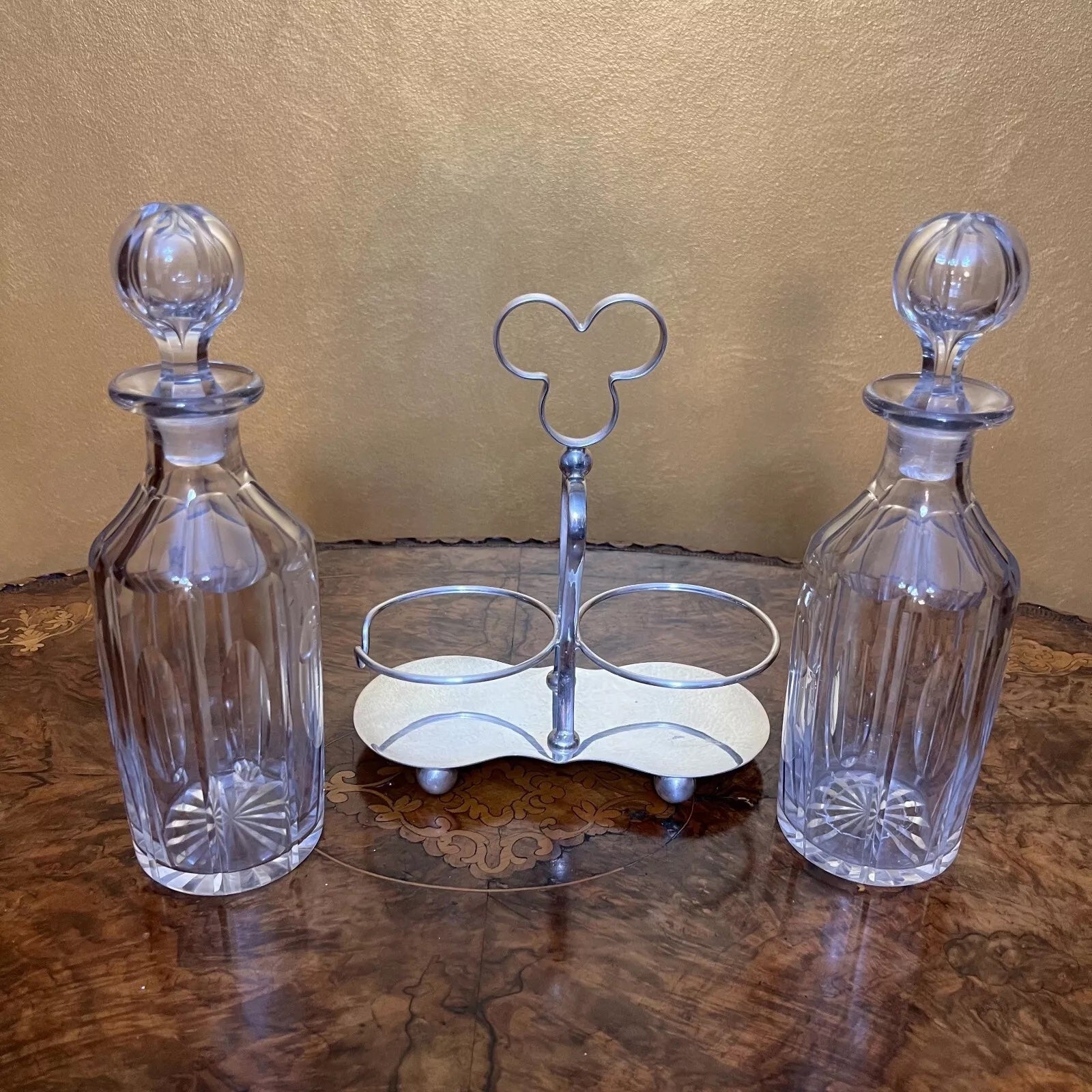 Early 20th Century Crystal Decanters With Holder