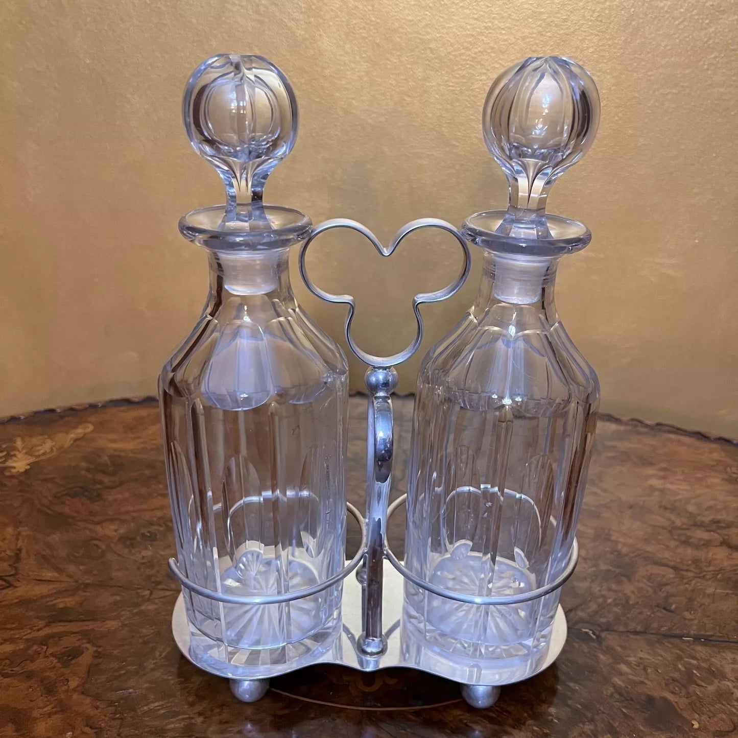 Early 20th Century Crystal Decanters With Silver Plated
