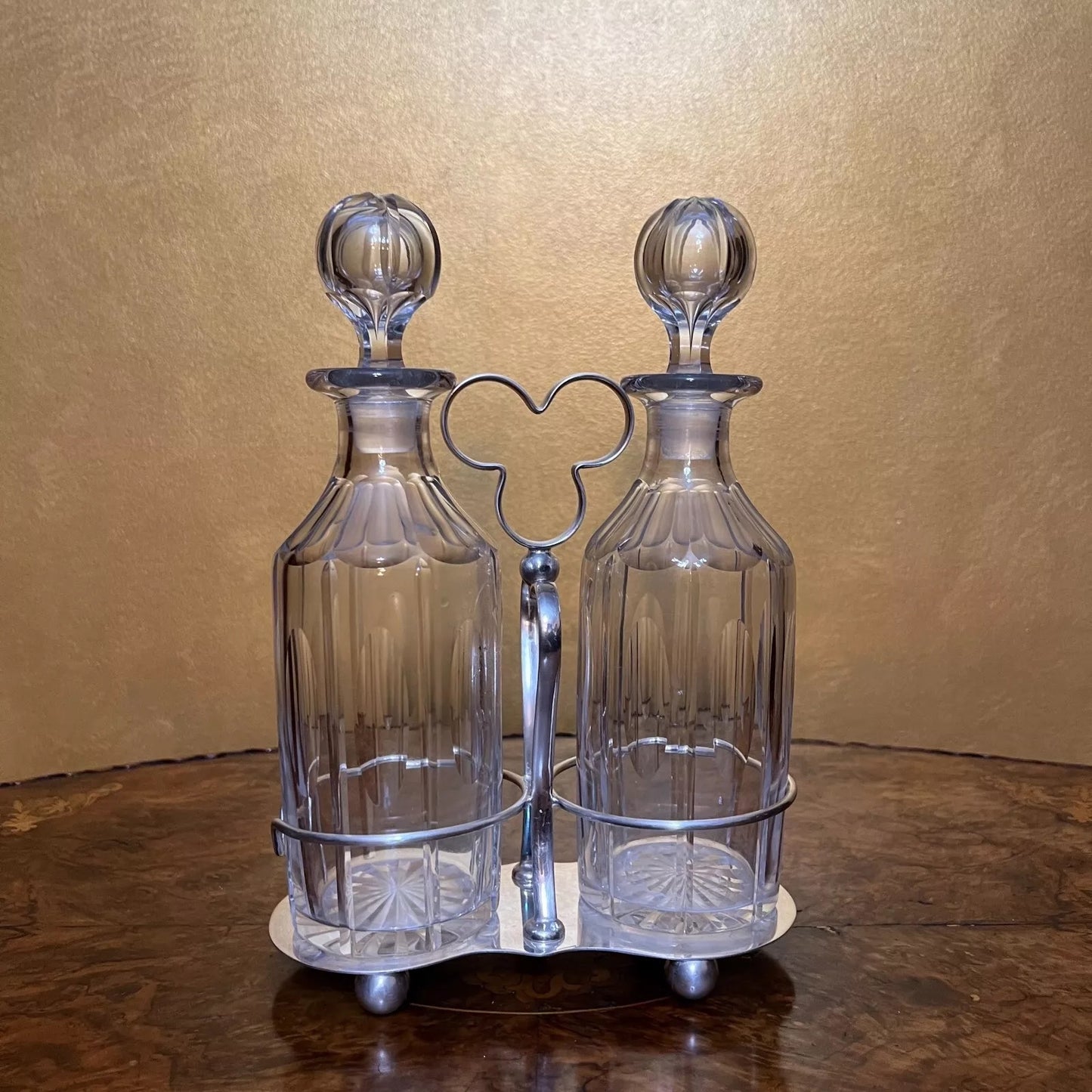 Early 20th Century Crystal Decanters With Silver Plated Holder