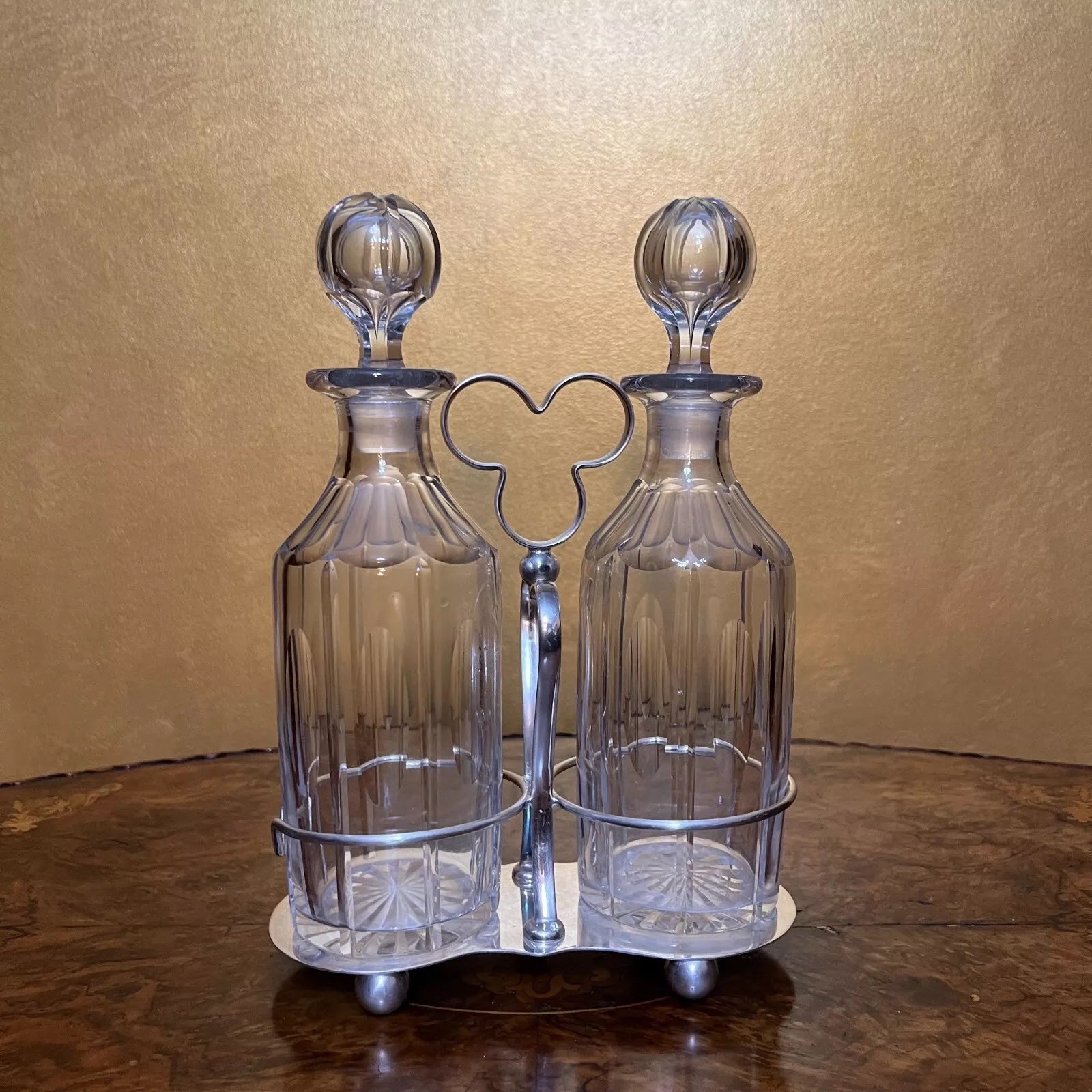 Early 20th Century Crystal Decanters With Silver Plated Holder