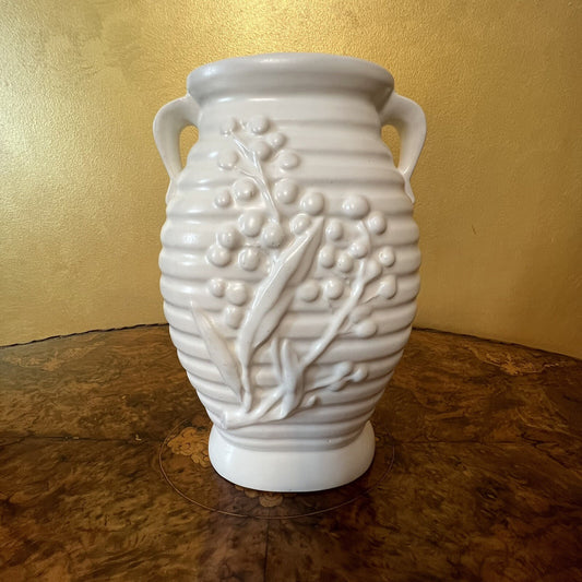 Embossed White Vase With Handles