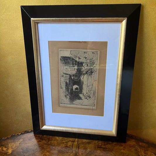 Etching Of Old Buildings Hanging Art