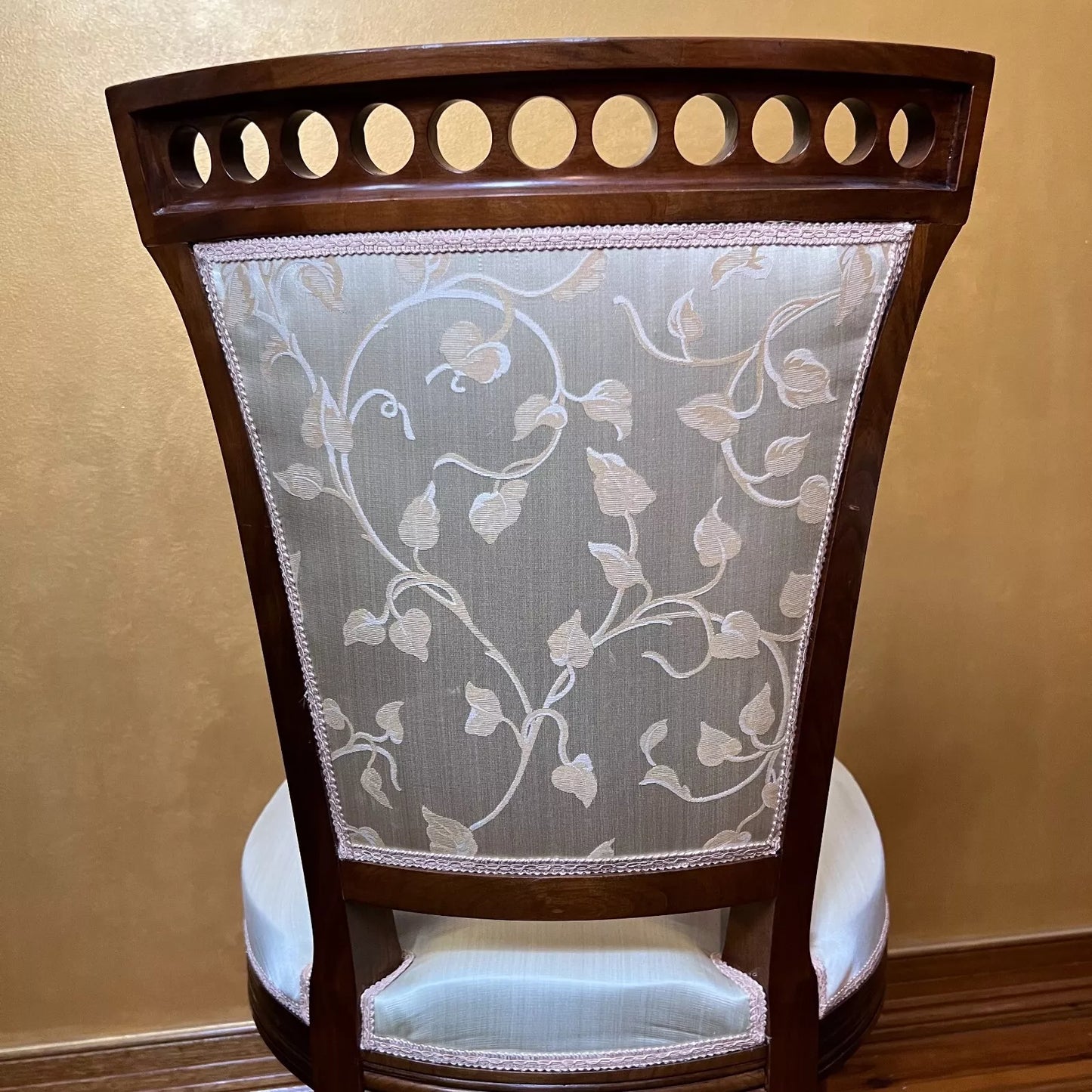 Vintage Floral Mint Wooden Chairs Pair
