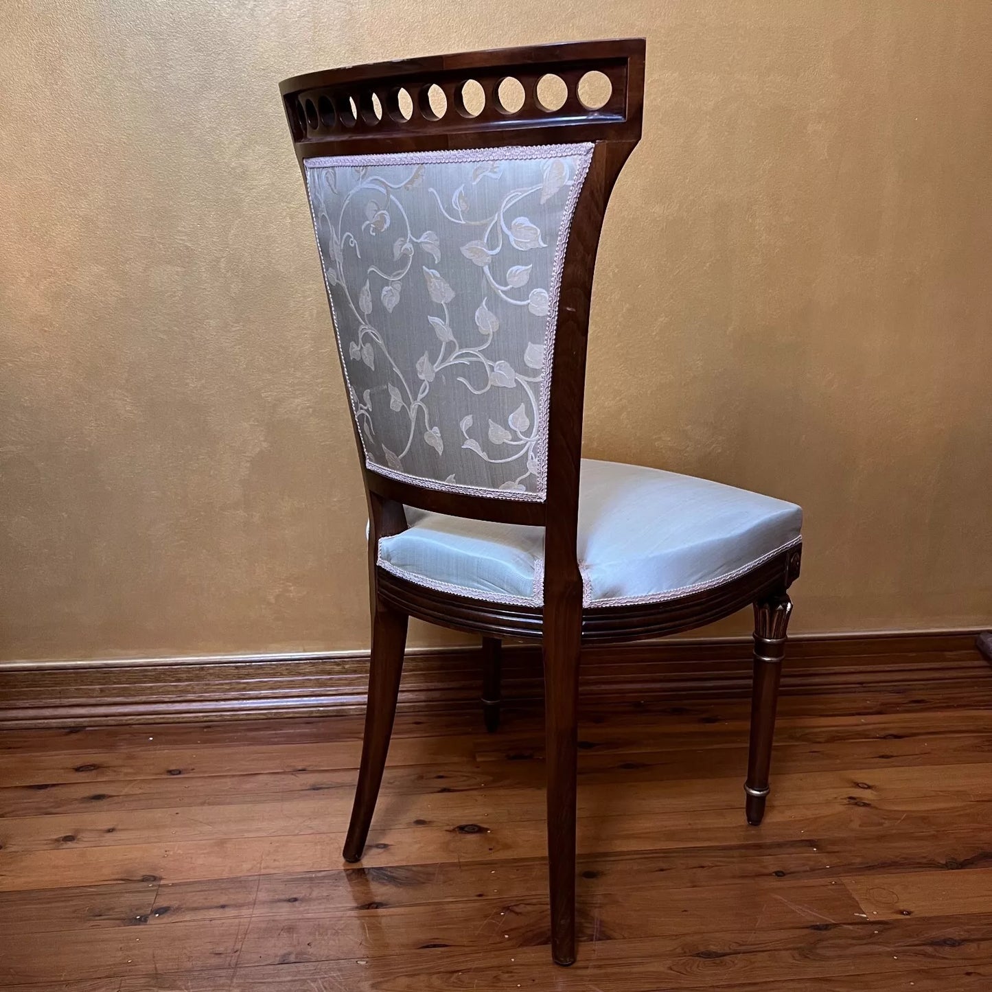 Vintage Floral Mint Wooden Chairs Pair