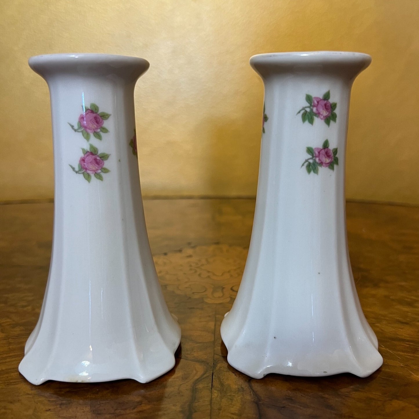 Floral Porcelain Candlesticks Pair
