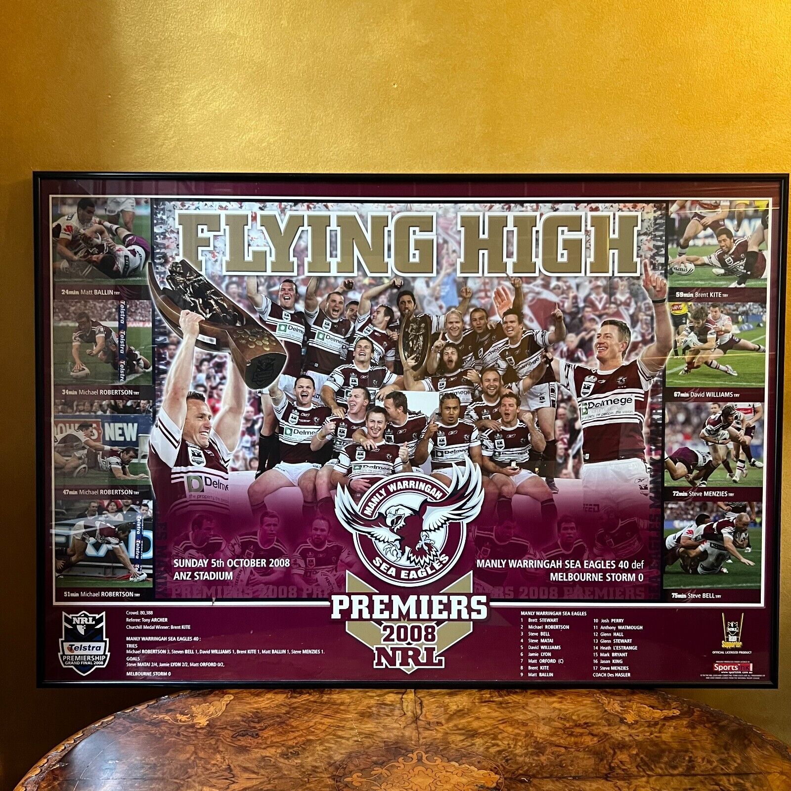 Flyer High Manly Premiers 2008 Large Poster Framed