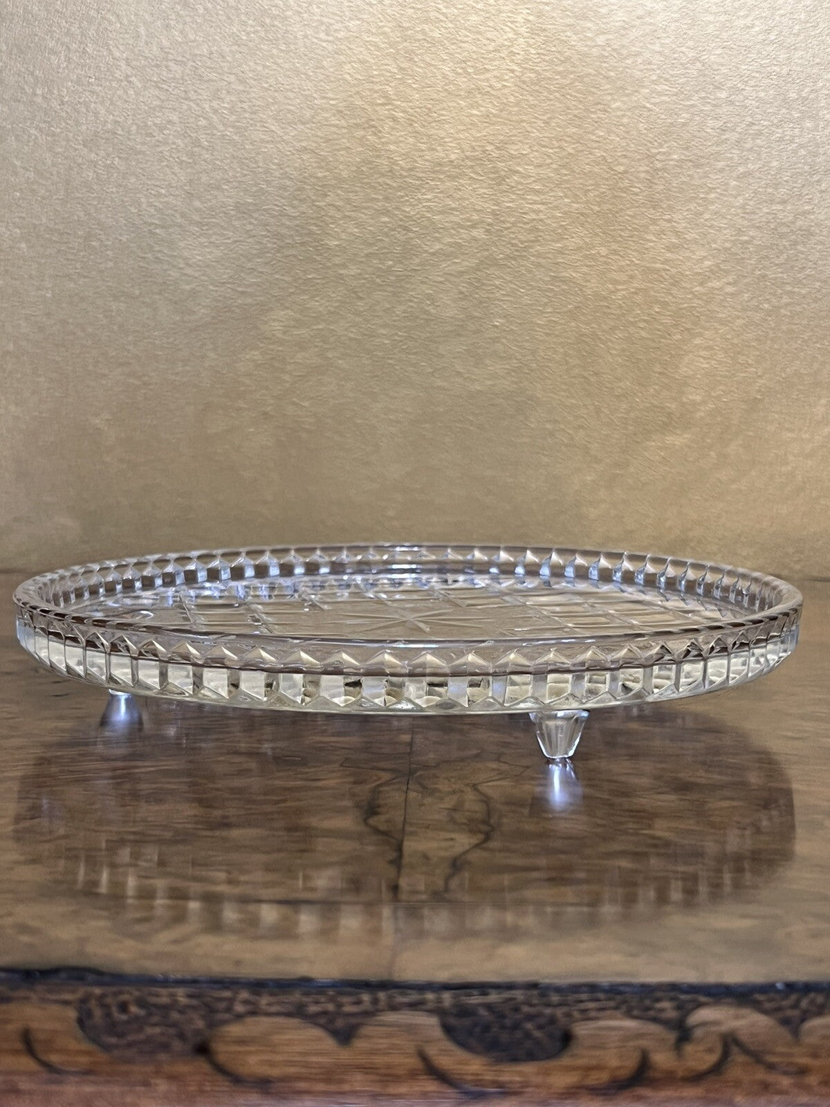 Glass Cut Cake Plate On Feet