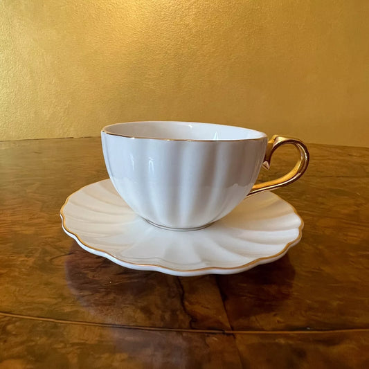 Gold Trim White Tea Cup_Saucer