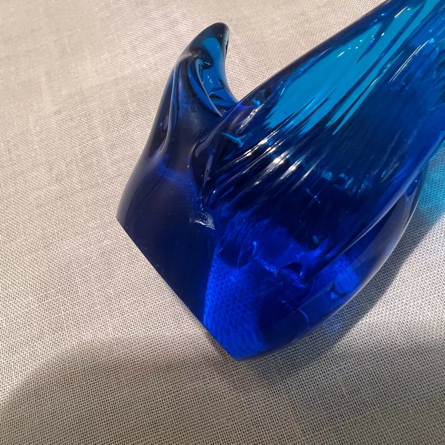 Blue Hand Blown Glass Swan Figurine