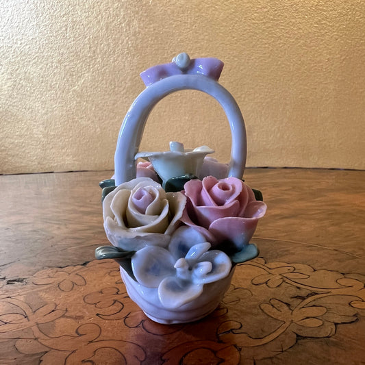 Vintage Porcelain Rose Basket Ornament