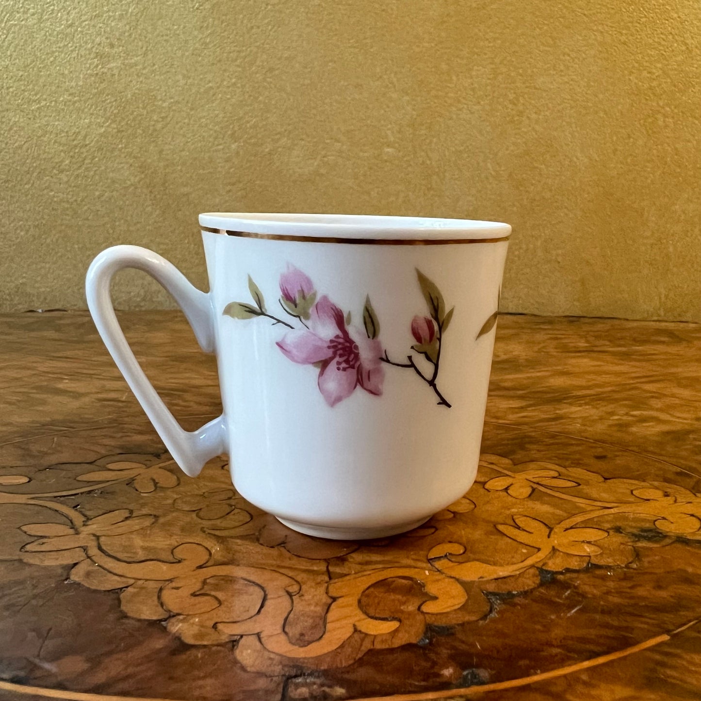 Vintage Lucent Pink Floral Coffee Cup
