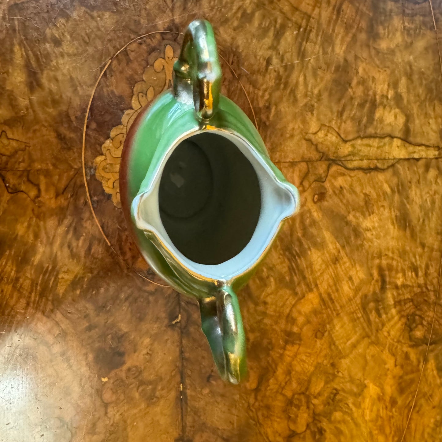 Vintage Printed Green Double Handled Vase