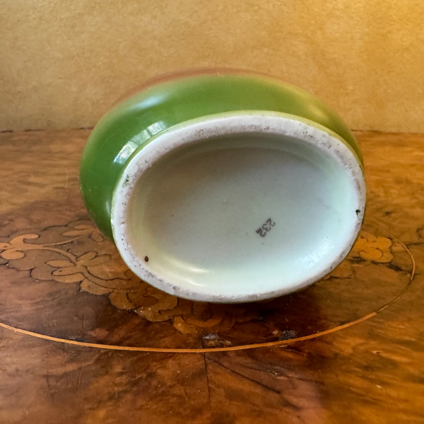 Vintage Printed Green Double Handled Vase