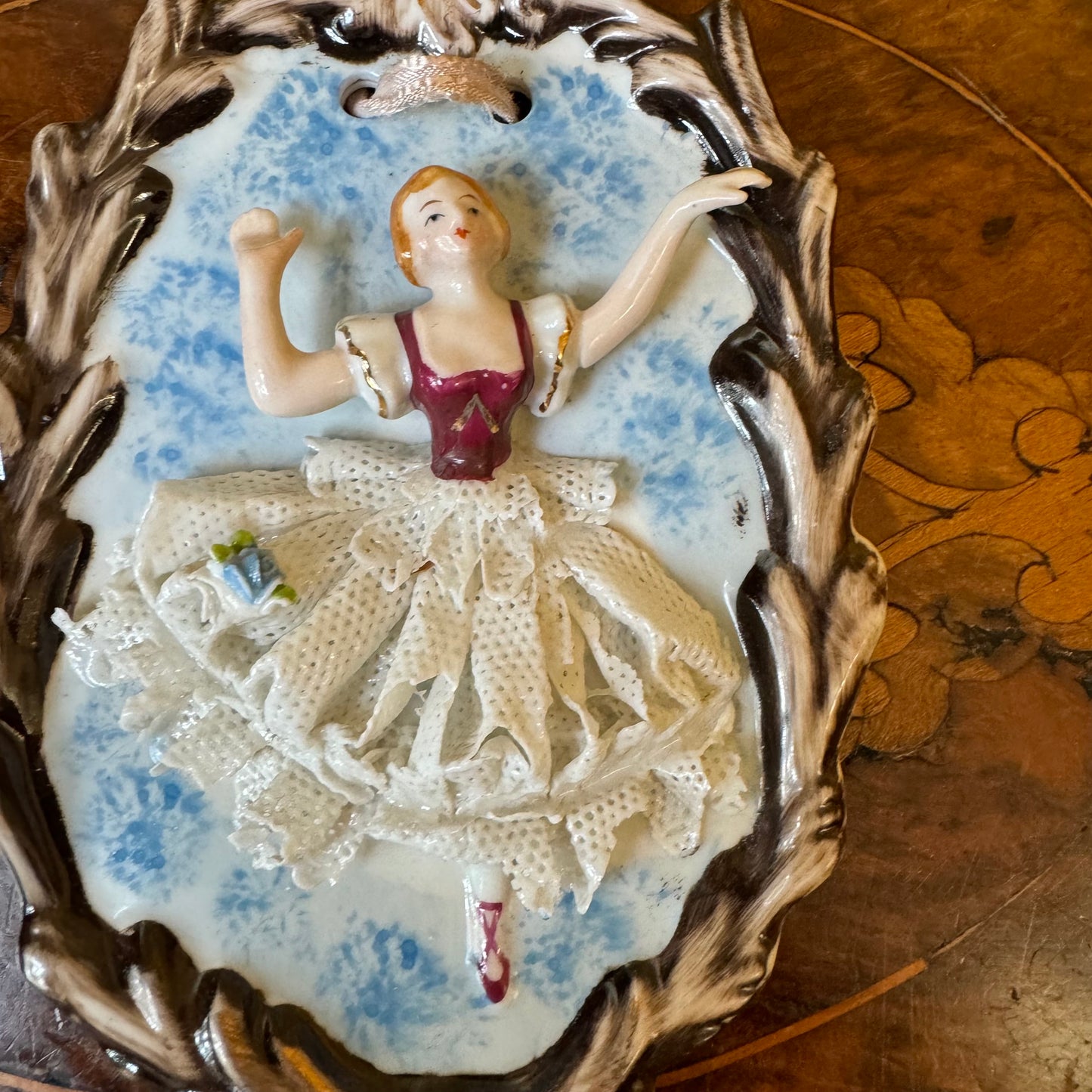 Vintage Nathco Country Ballerina Girl Bisque Plaque