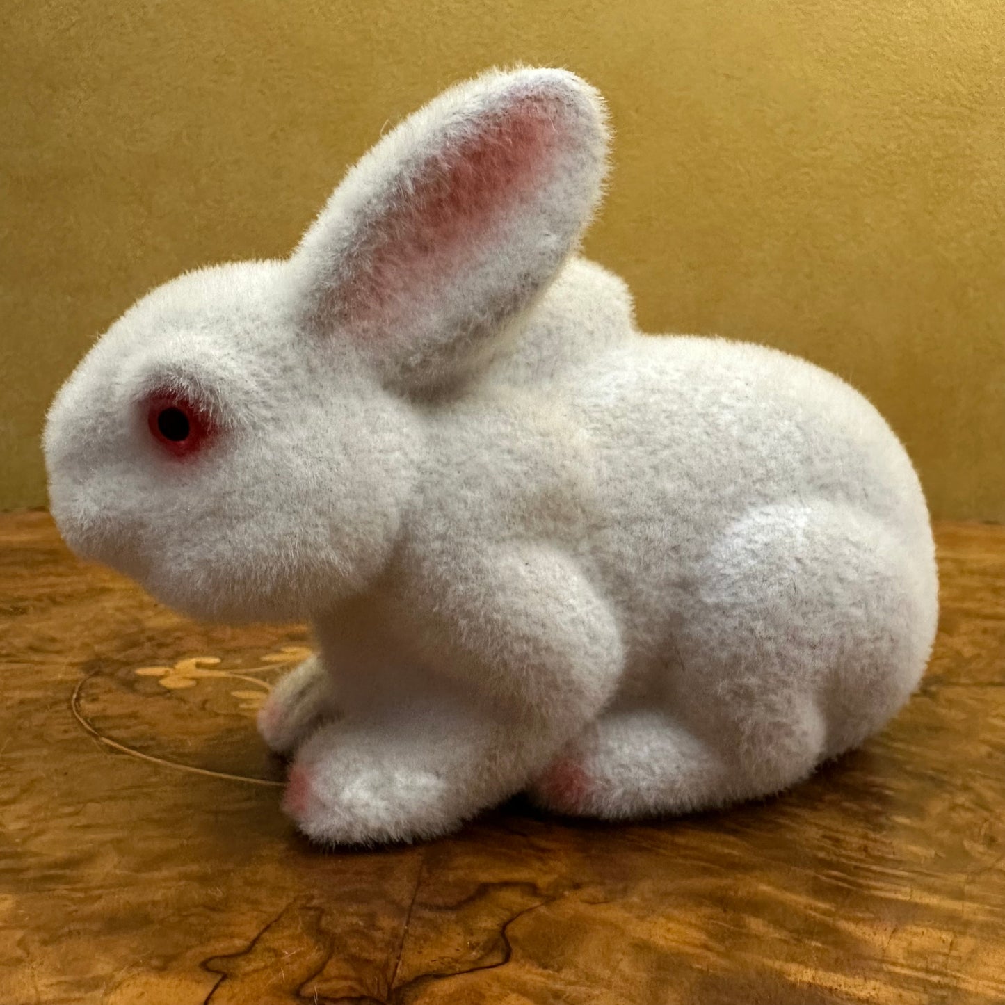 Vintage White Flocked Bunny Figurine Money Box