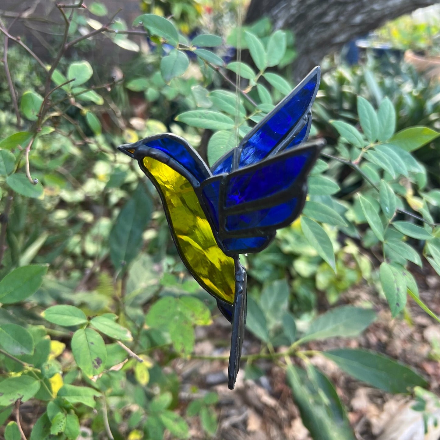 Lead Light Fairy Swallow Blue & Yellow Bird Sun Catcher