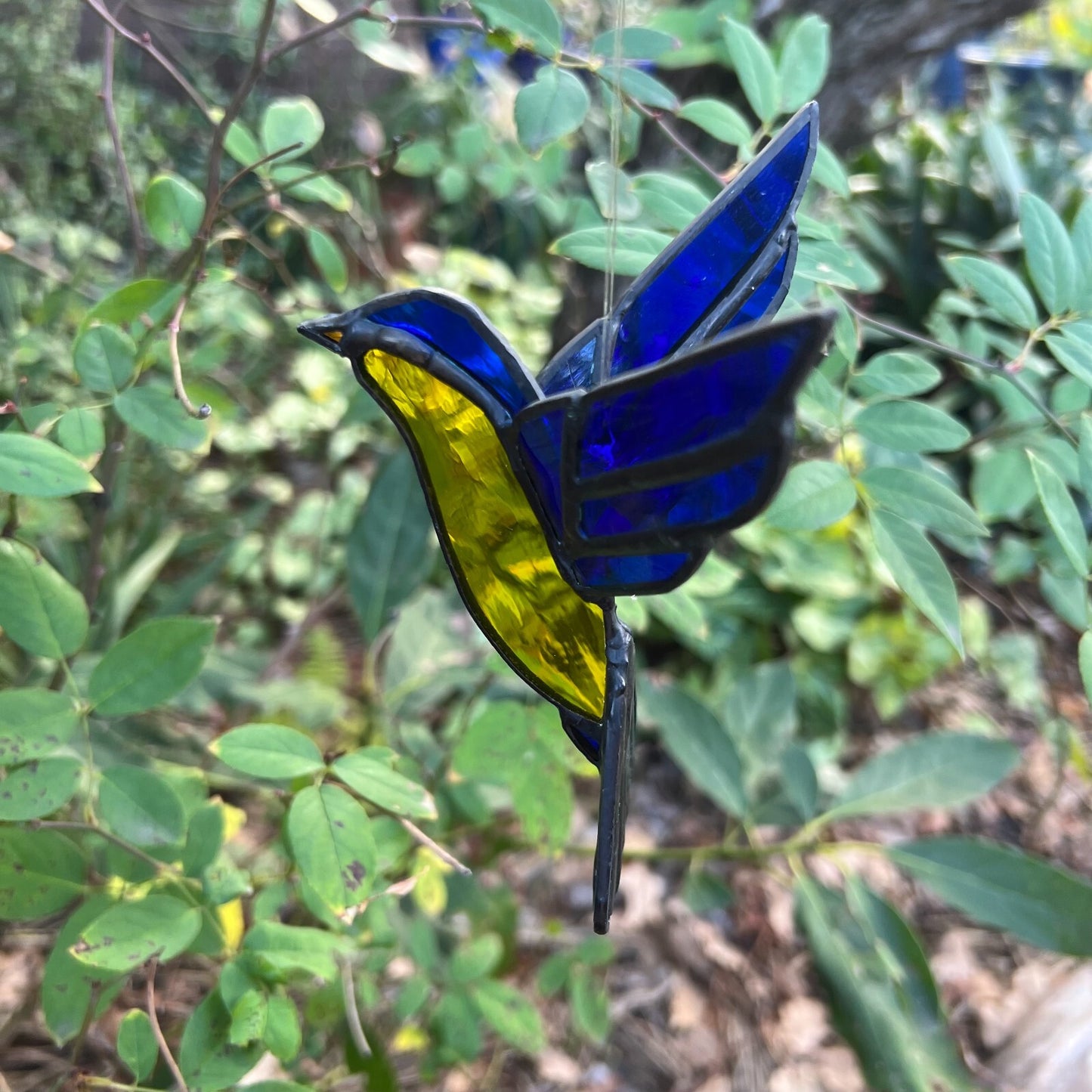 Lead Light Fairy Swallow Blue & Yellow Bird Sun Catcher Hanging Ornament