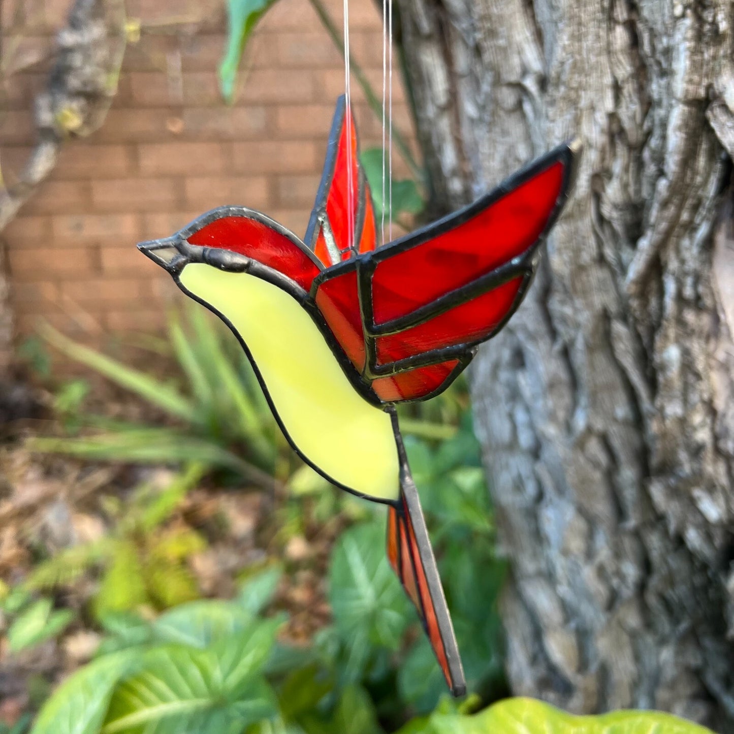 Lead Light Red Yellow Fairy Swallow Bird Hanging Ornament