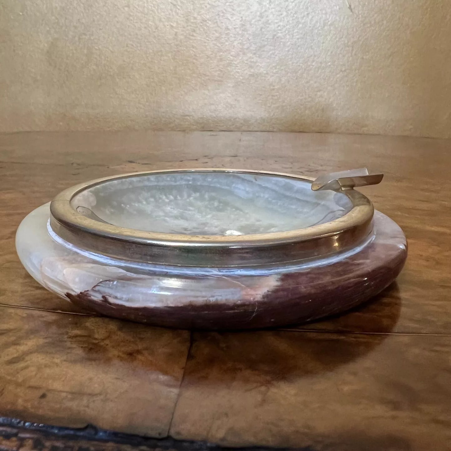 Vintage Onyx Crystal Brass Ashtray