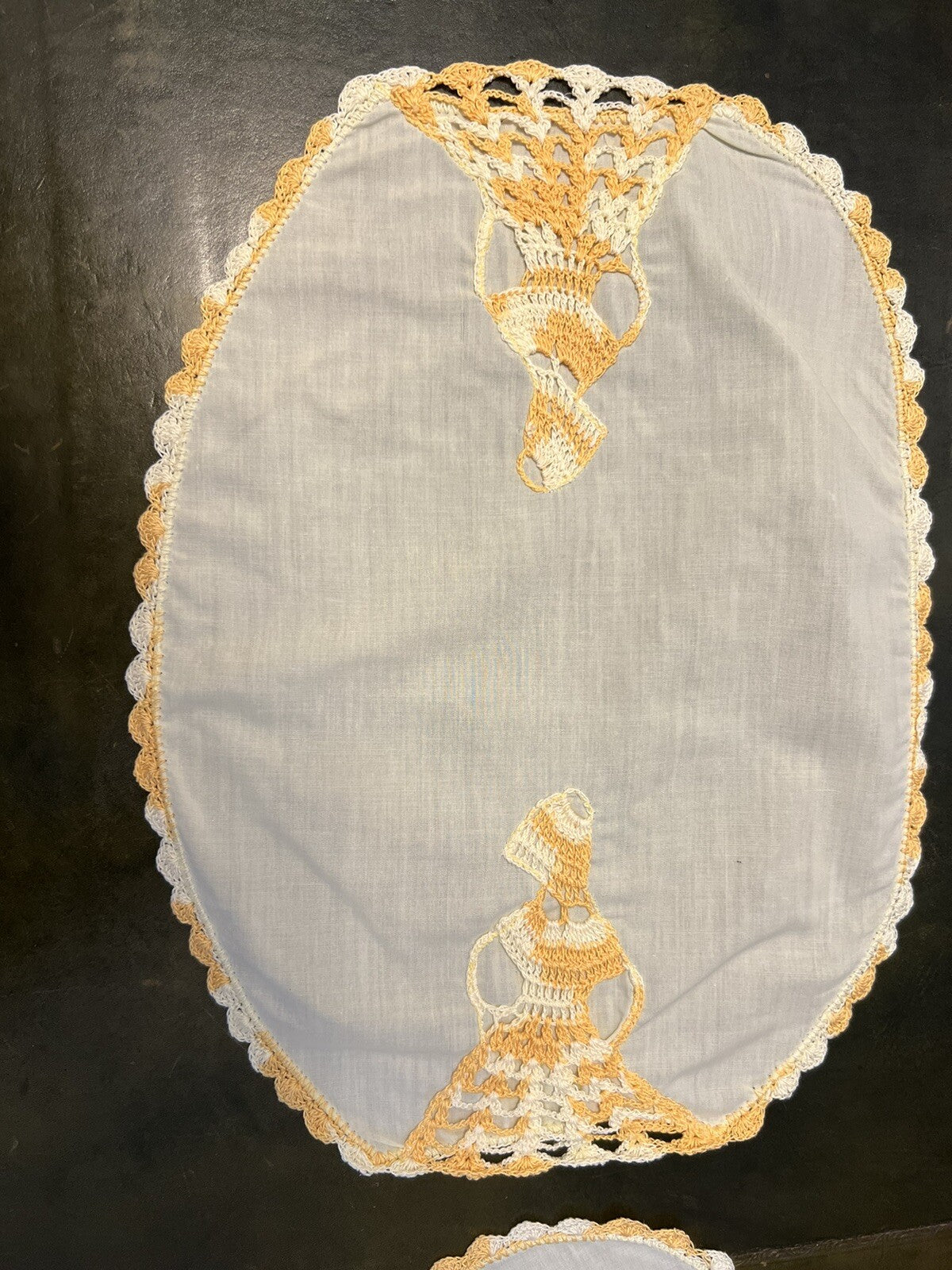 Orange Embroidery Three Piece Doily Set