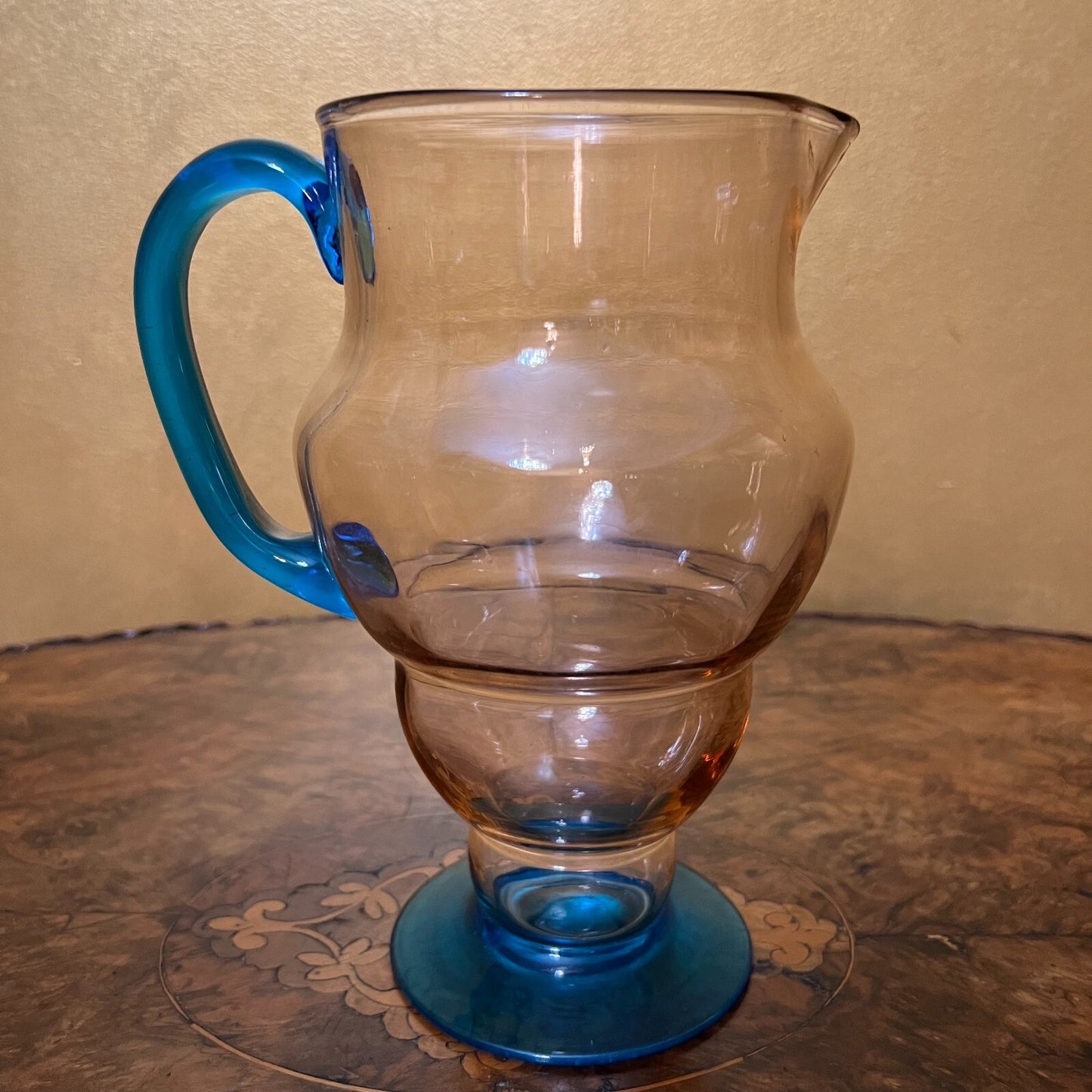 Pink & Blue Glass Jug Pitcher