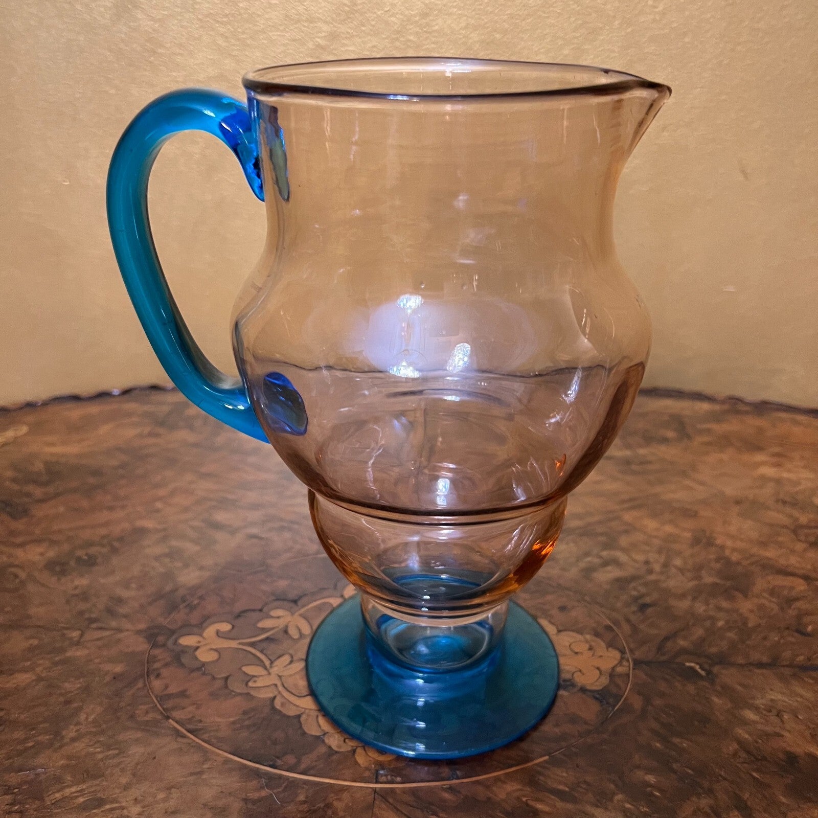 Pink & Blue Glass Pitcher