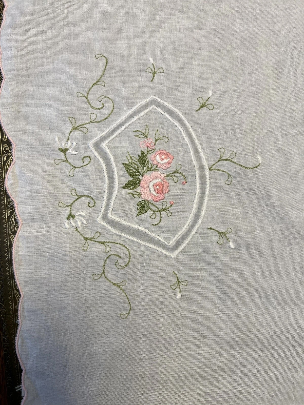 Pink Floral Embroidery Doily