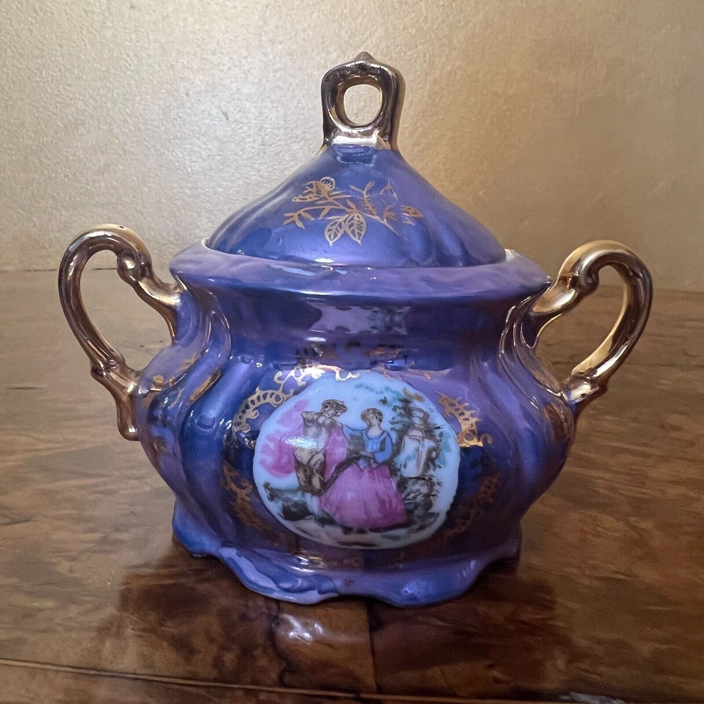 Purple Pearl Courting Print Demitasse Coffee Sugar Bowl