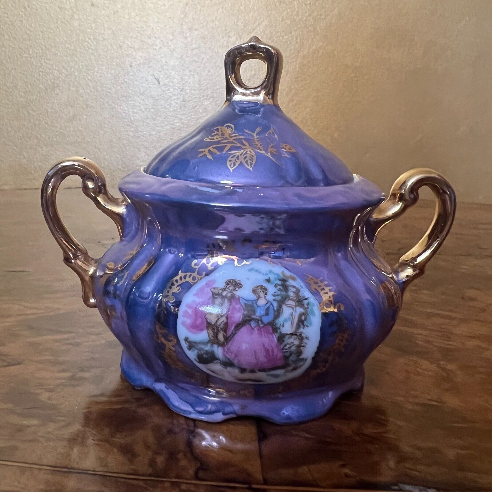 Purple Pearl Courting Print Demitasse Coffee Sugar Bowl