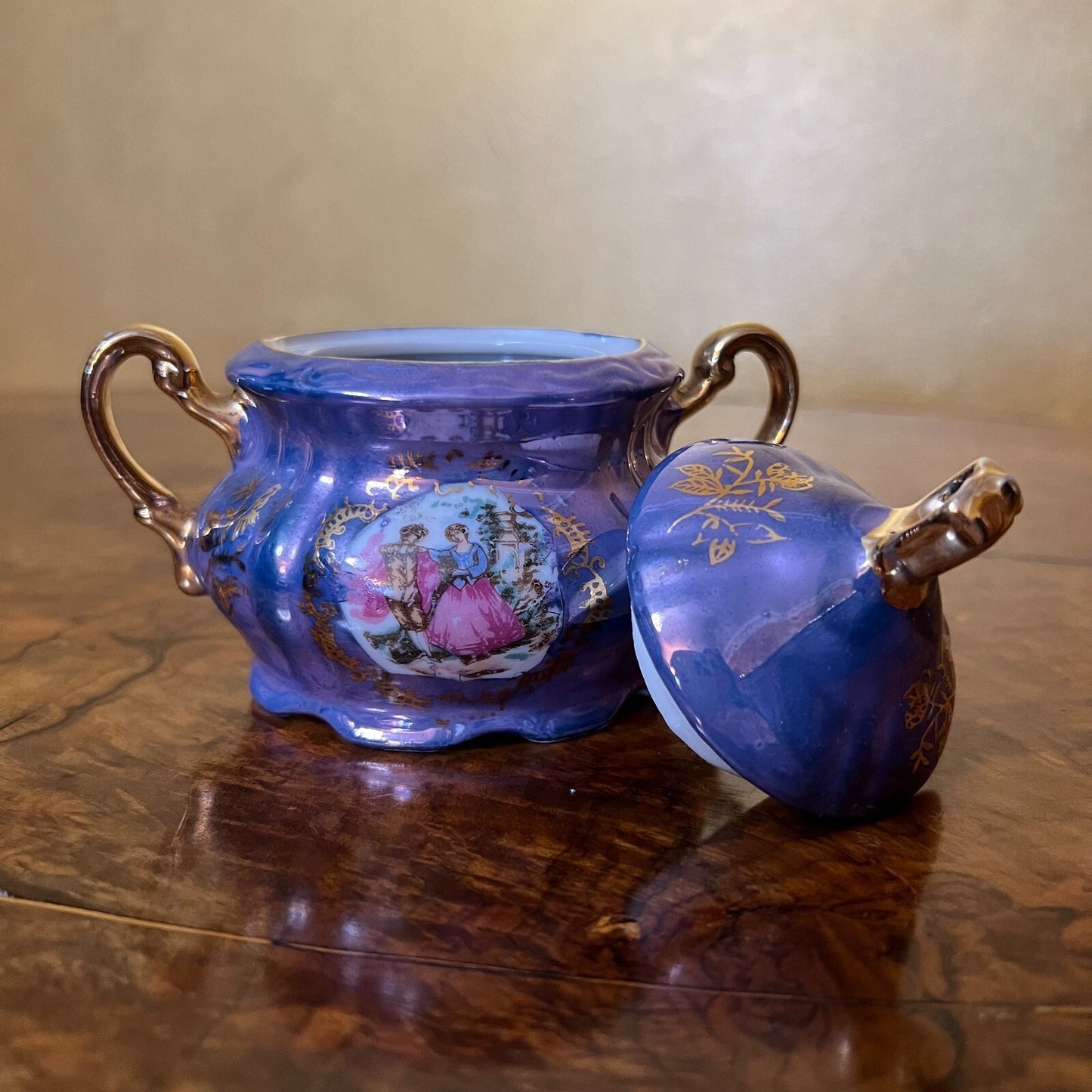 Purple Pearl Courting Print Demitasse Sugar Bowl