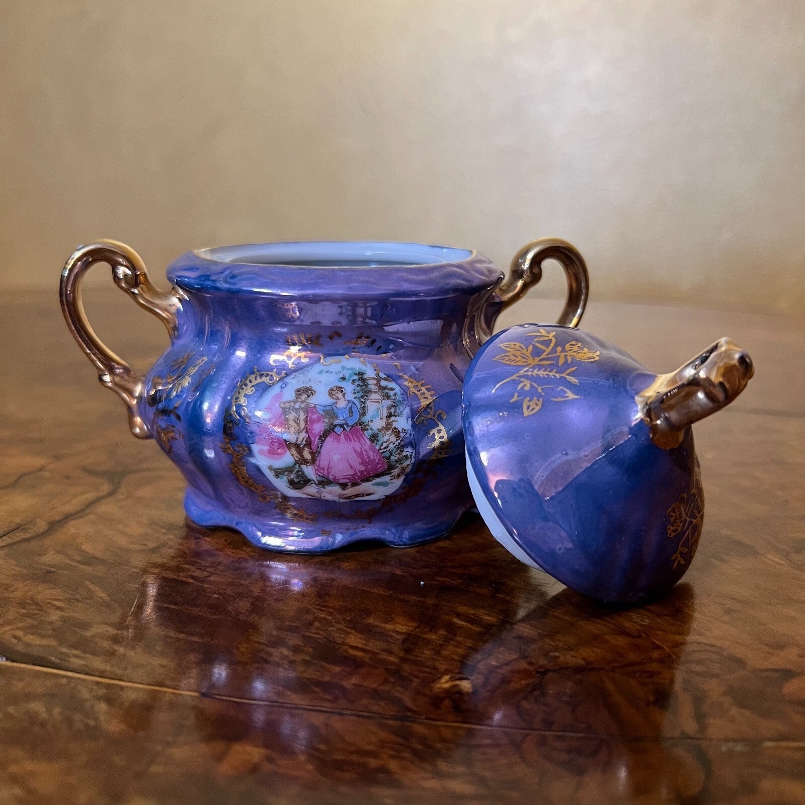 Purple Pearl Courting Print Demitasse Sugar Bowl