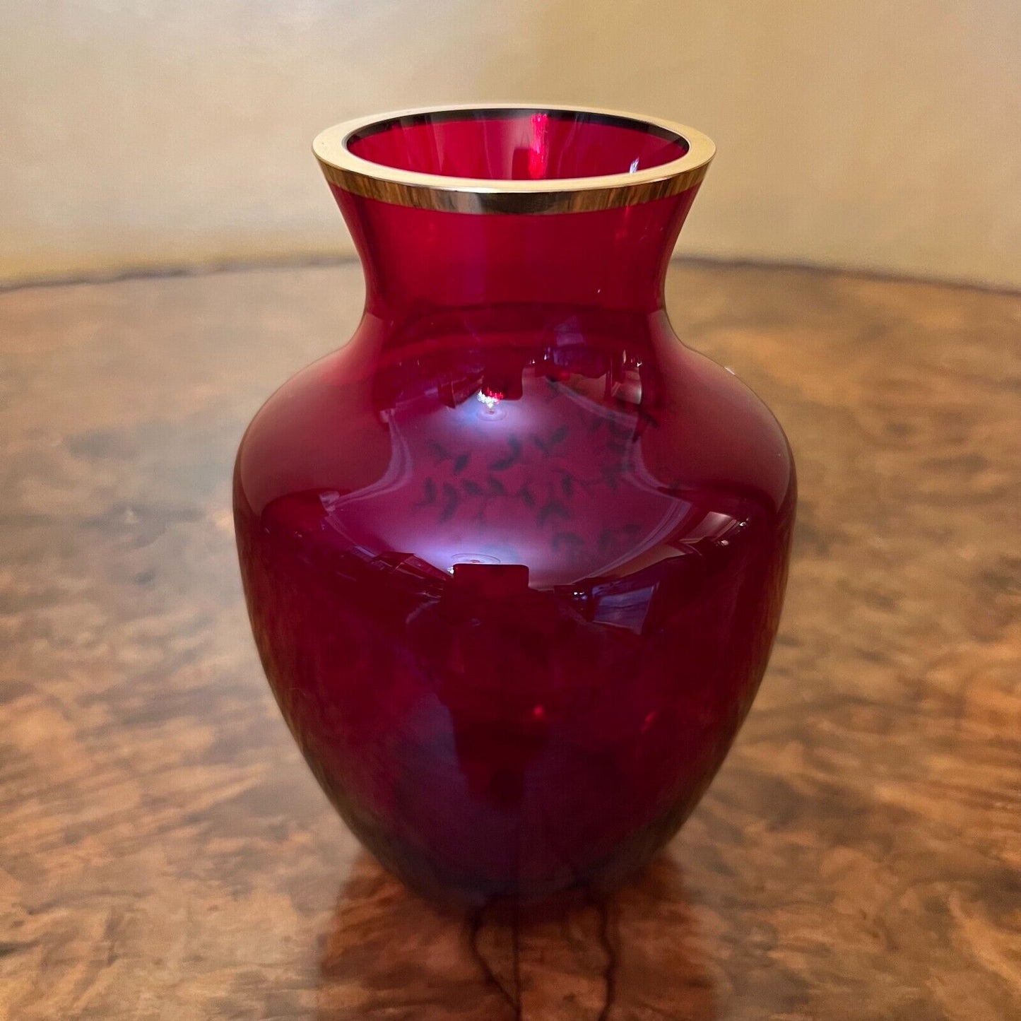 Red Glass Floral Print Vase