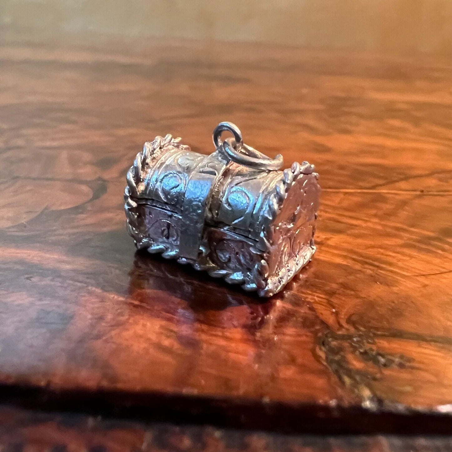 Silver Coffin with Skeleton Charm Pendant