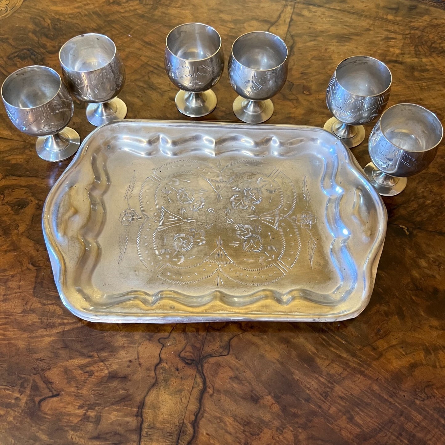 Silver Plated Port Glasses with Tray