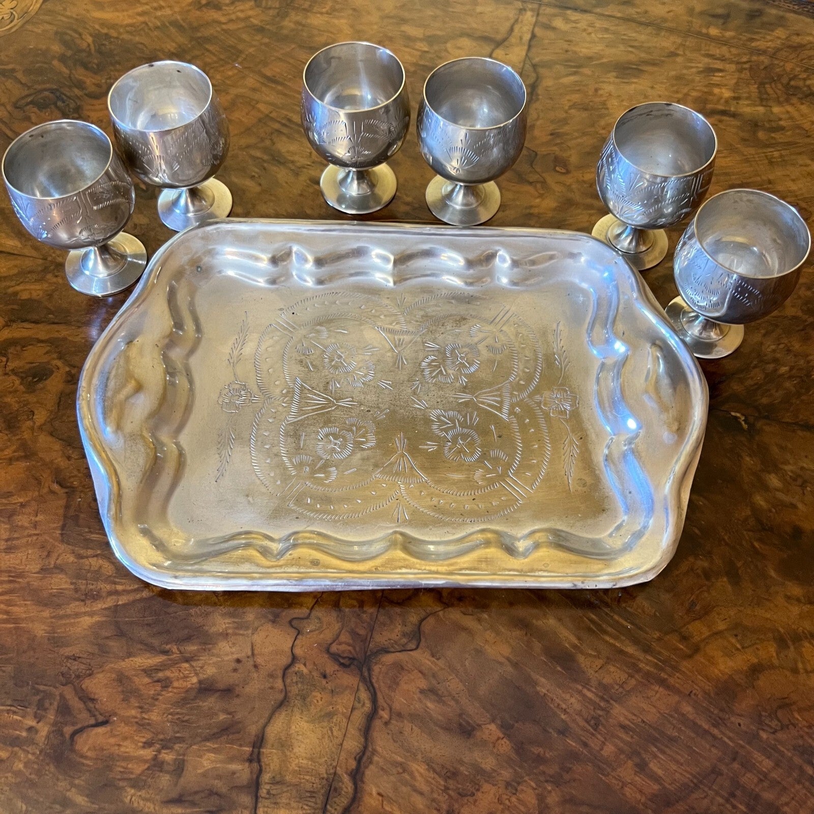 Silver Plated Port Glasses with Tray