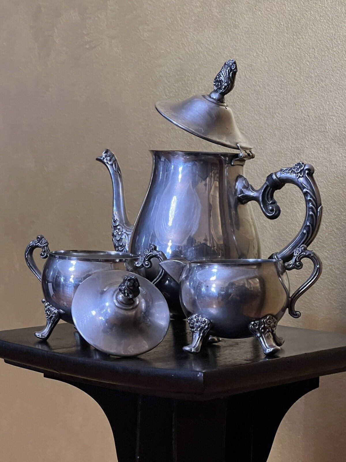 Silver Plated Tea Pot, Creamer & Sugar Bowl