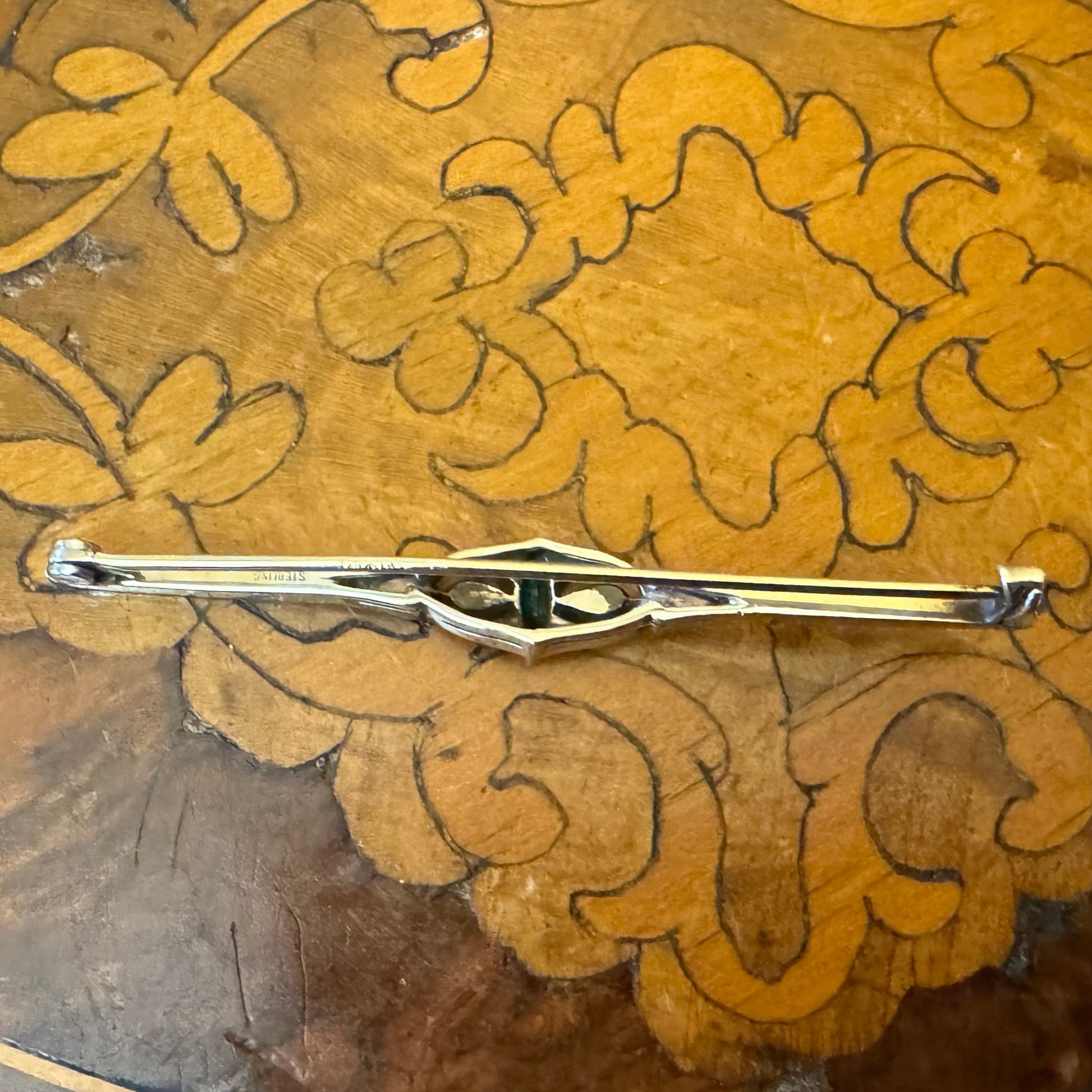 Sterling Silver Green Brooch