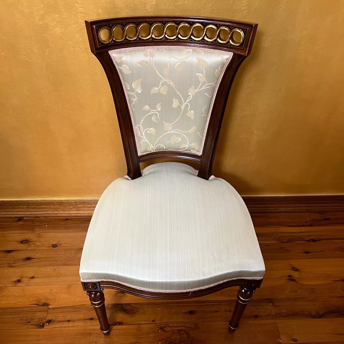 Vintage Floral Mint Wooden Chairs Pair