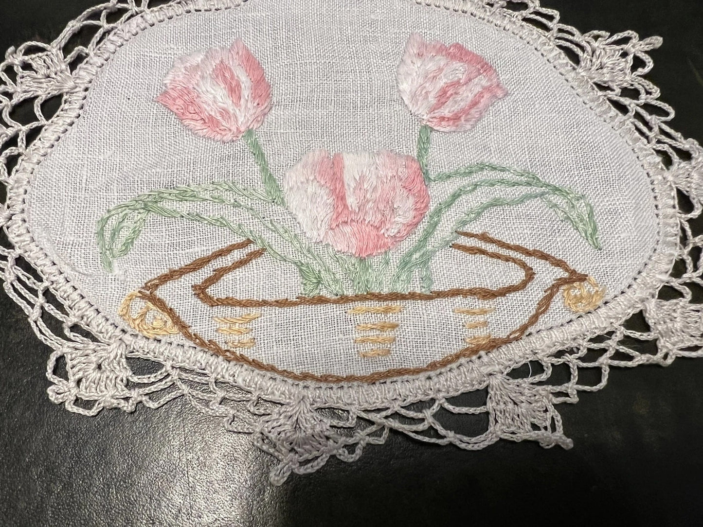 Tulip embroidered doily