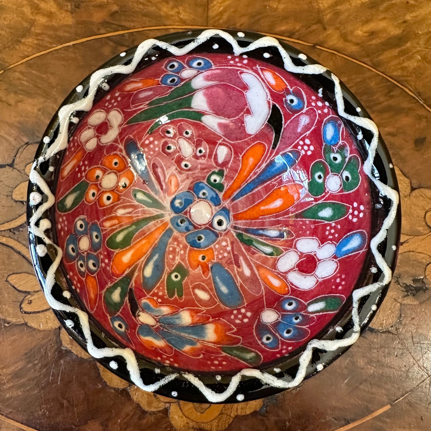 Turkish Pottery Hand Made Colourful Extra Small Bowl Red