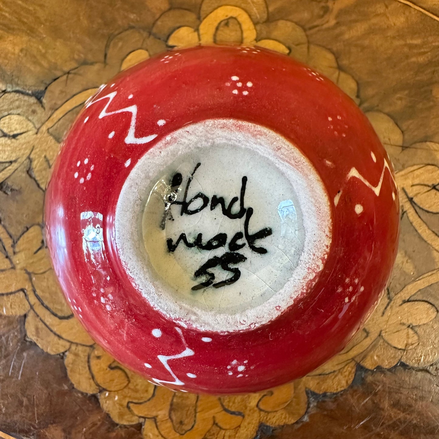 Turkish Pottery Hand Made Colourful Extra Small Bowl Red Floral