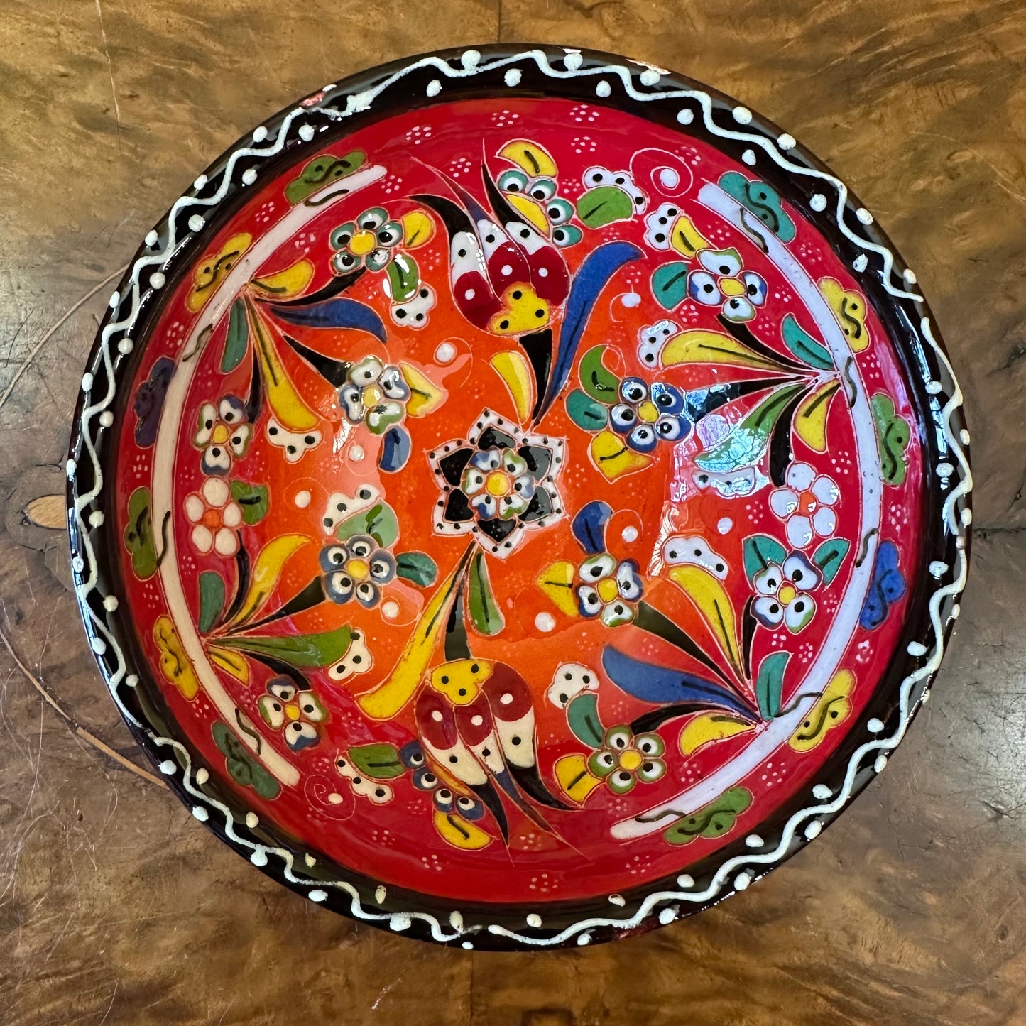 Turkish Pottery Hand Made Colourful Small Bowl Red